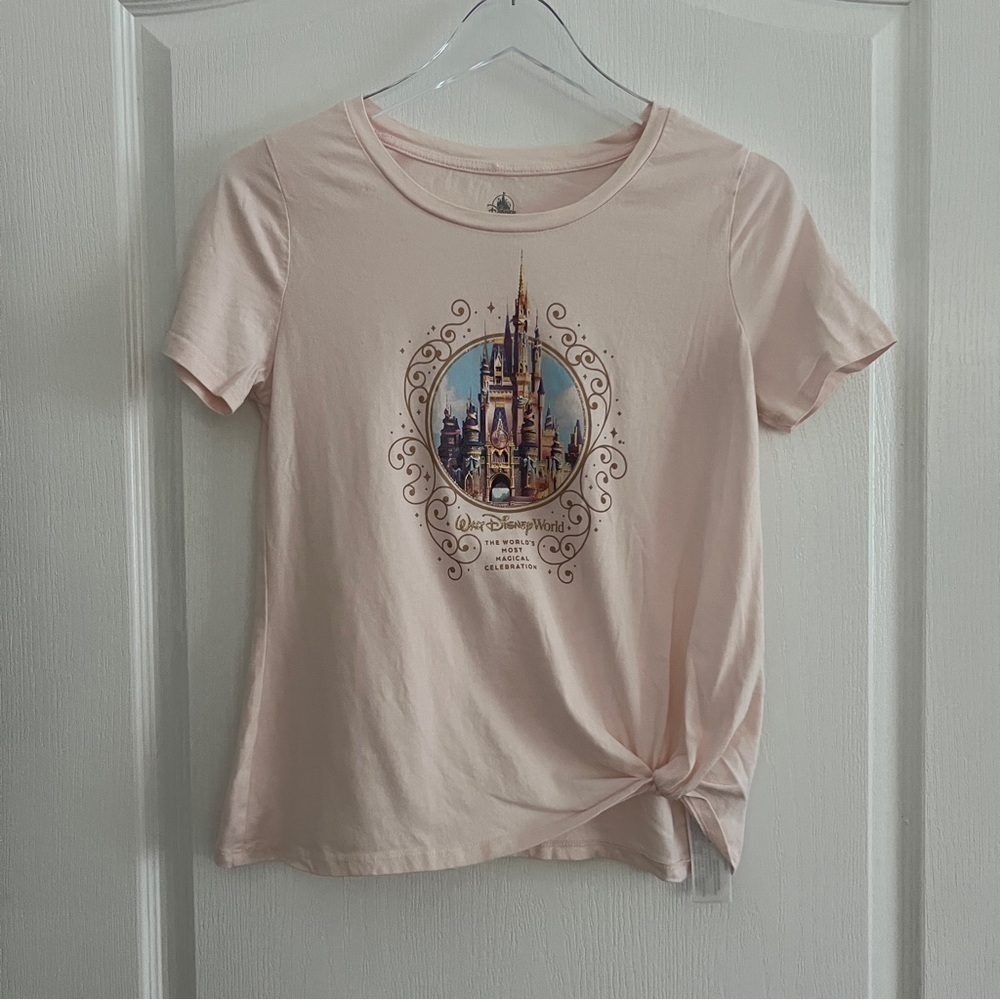 Disney World 50th Anniversary Cinderella Castle T shirt Pink Gold Women's Small